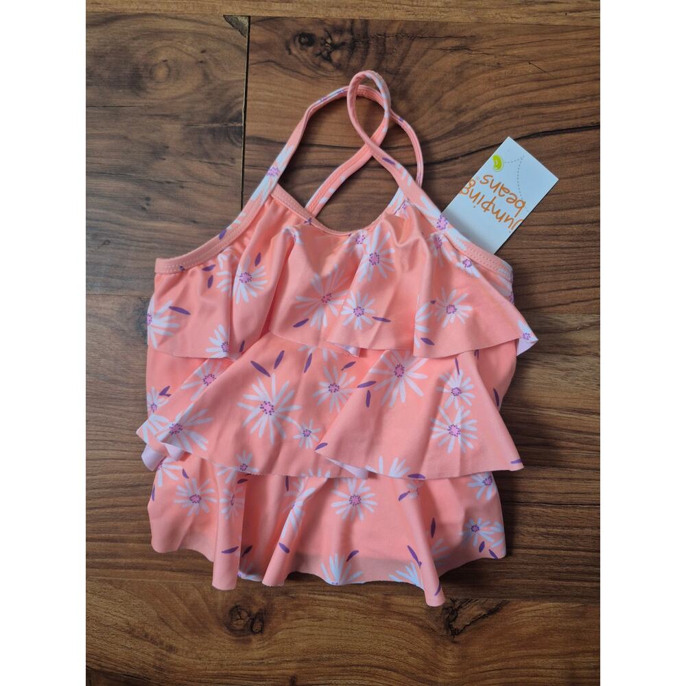 Jumping Beans Swimwear Tankini Size 3T Pink Flap Floral Raceback Strap Cute 8231